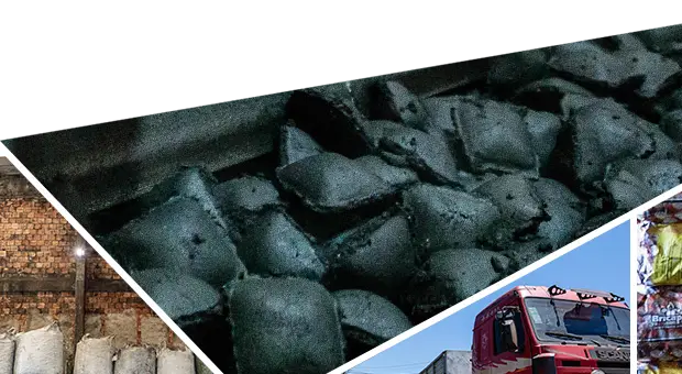 Graded lump charcoal at a BRICAPAR production facility